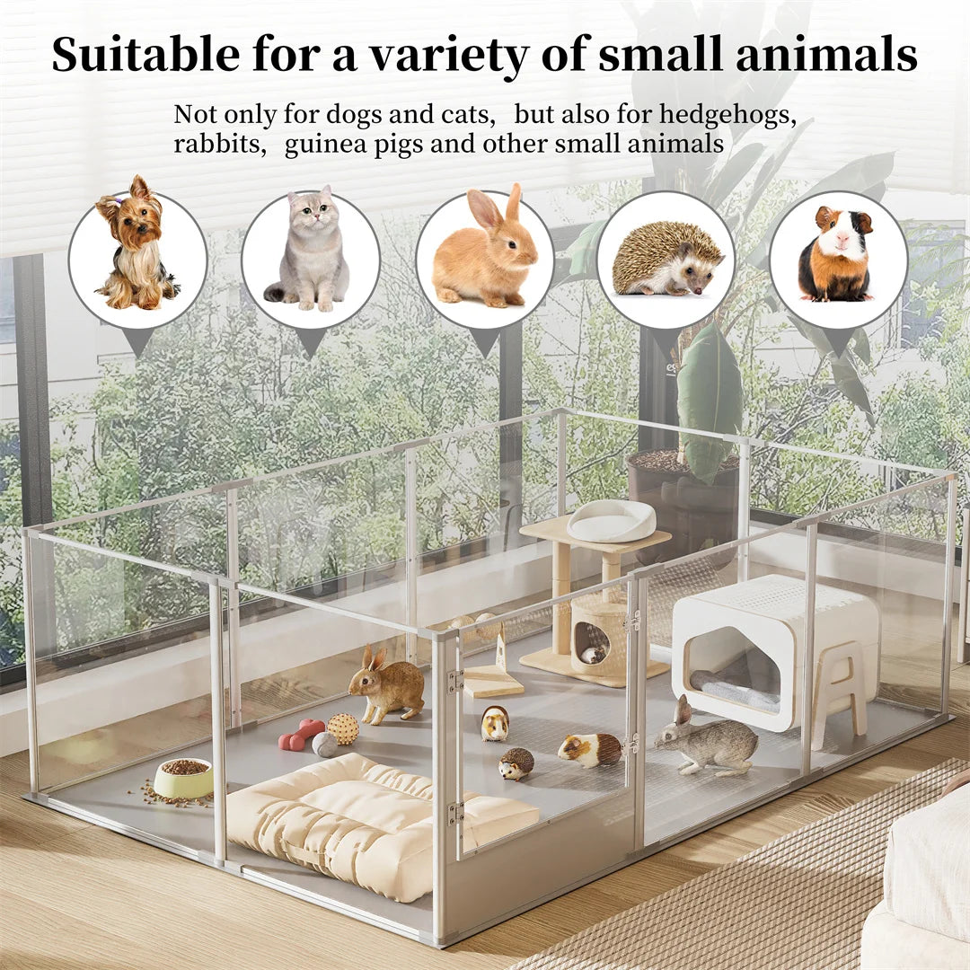 BINGOPAW Clear Acrylic Dog Playpen Whelping Pad Waterproof Pet Fence