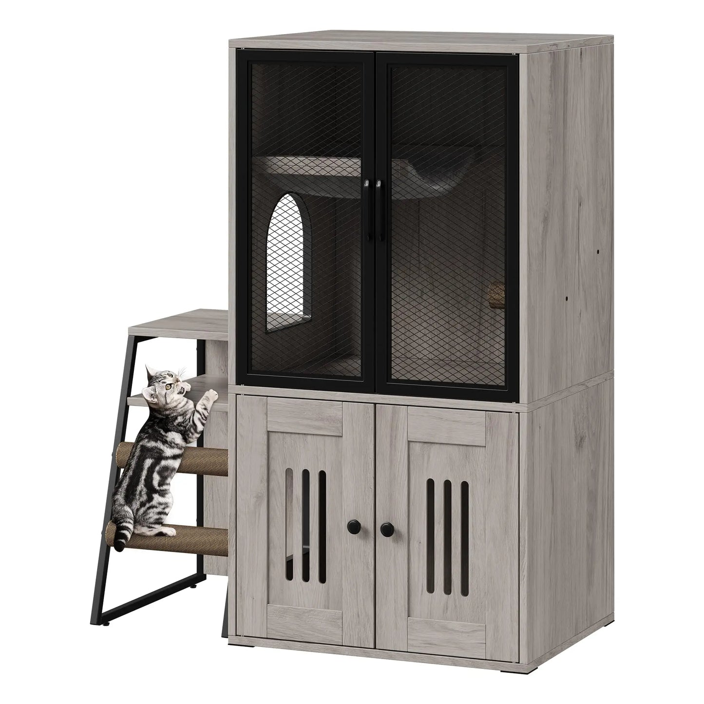 HiMISS Cat Litter Box Furniture Enclosed With Doors Storage Odor Control