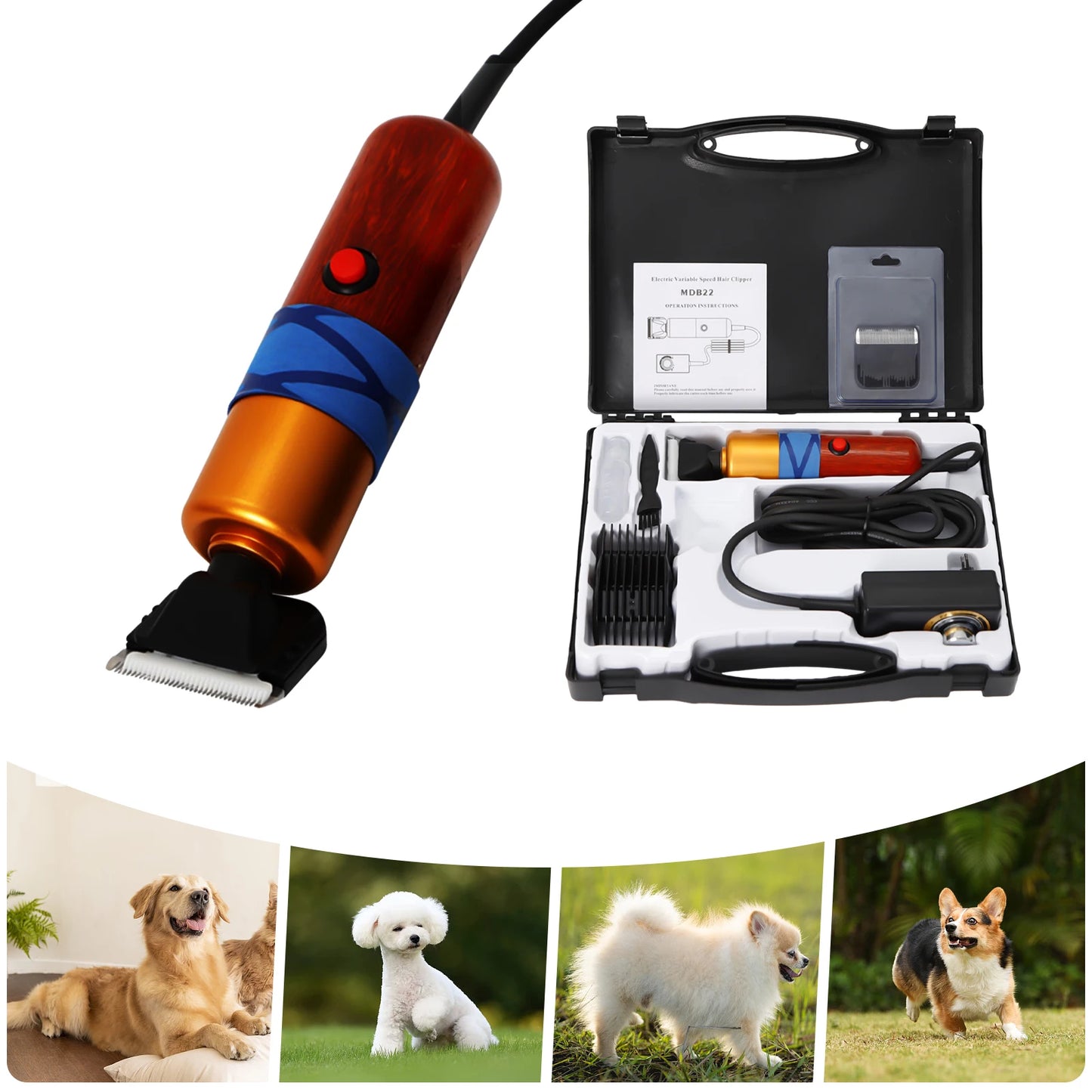 Low Noise Pet Hair Clipper Professional Electric Variable Speed Trimmer