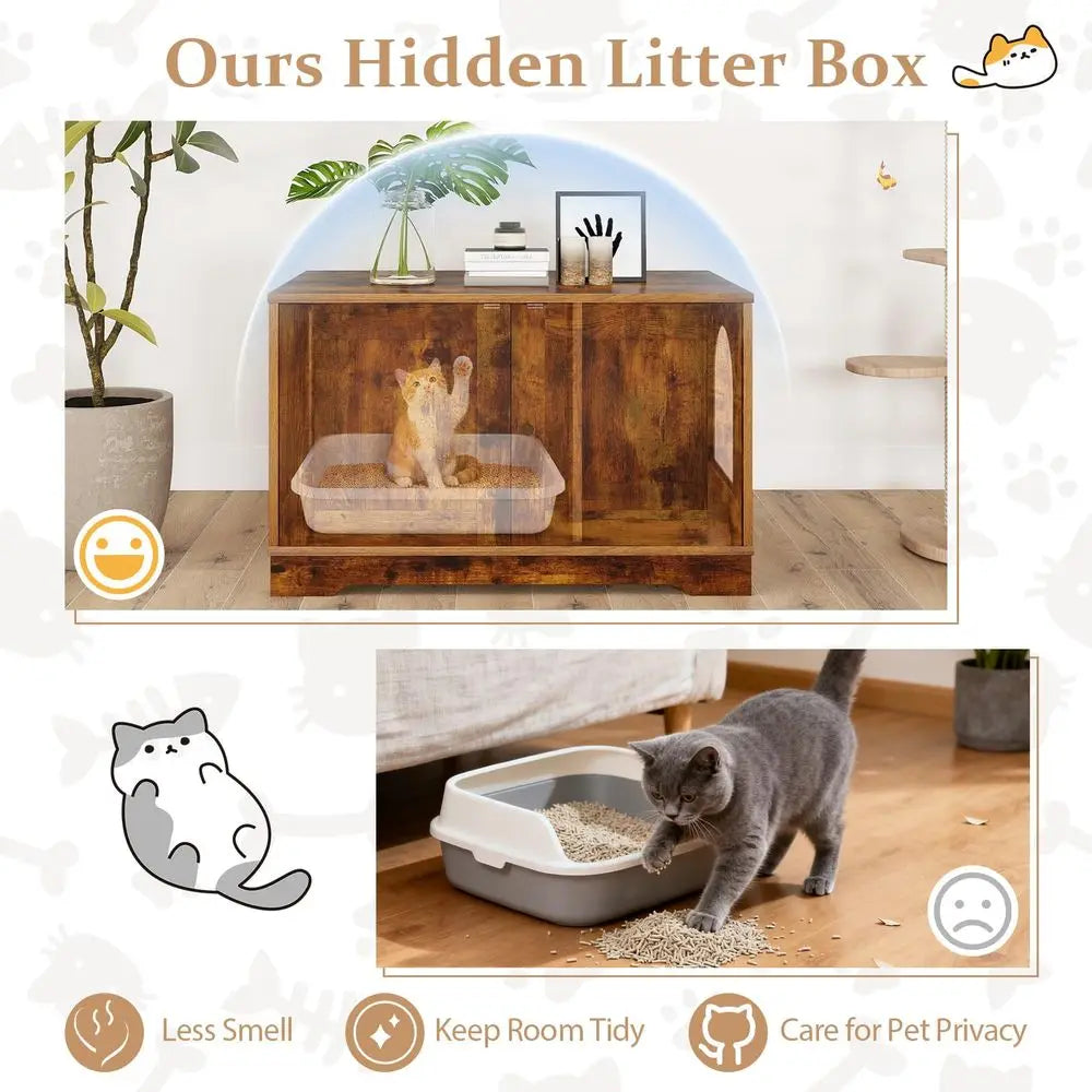 Hidden Cat Litter Cabinet With Odor Removal System