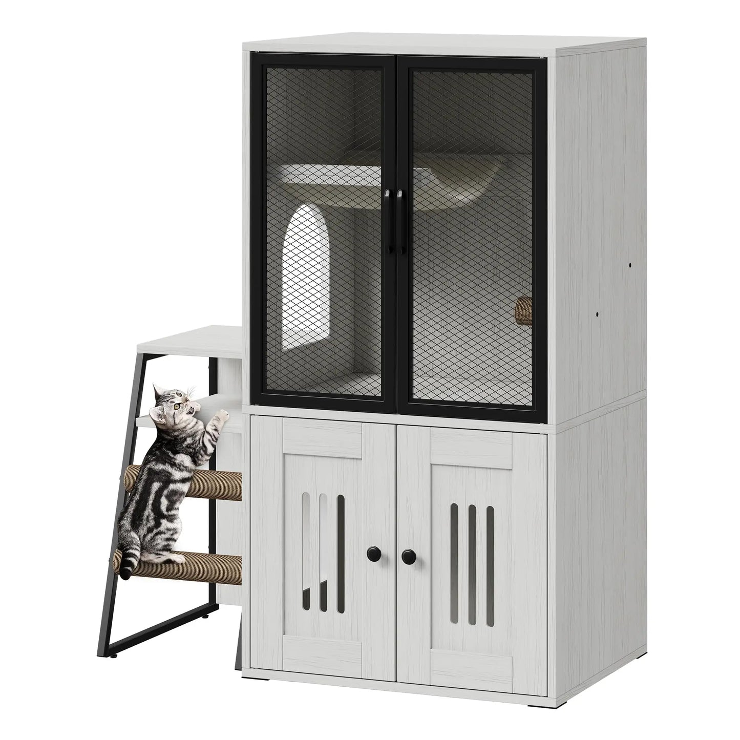 HiMISS Cat Litter Box Furniture Enclosed With Doors Storage Odor Control