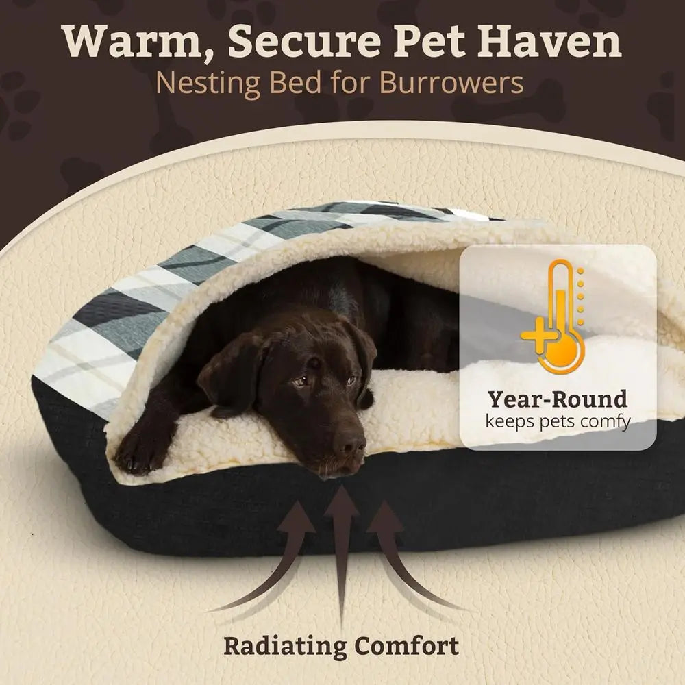 Indoor Cave Dog Bed Covered Calming Burrow With Blanket
