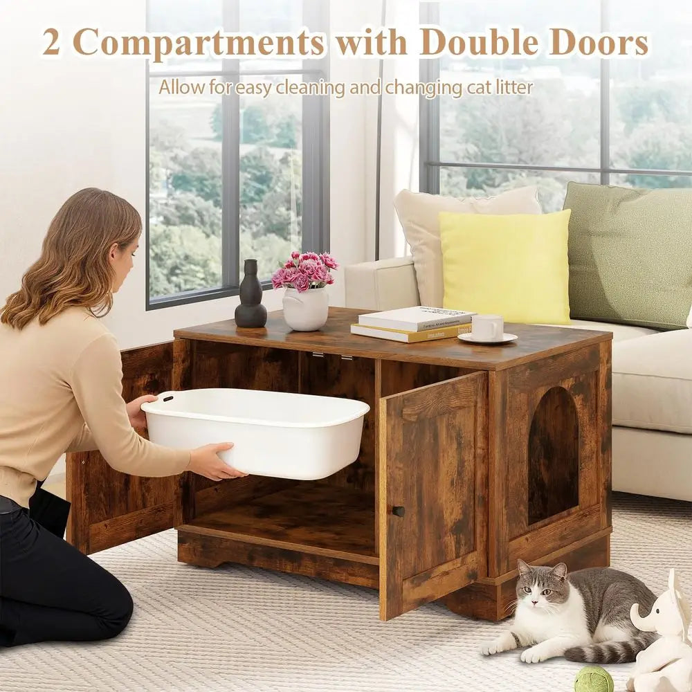 Hidden Cat Litter Cabinet With Odor Removal System