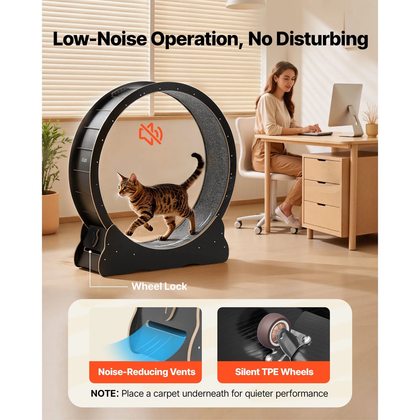 Nordara Cat Exercise Wheel Wooden Running Wheel for Indoor Cats
