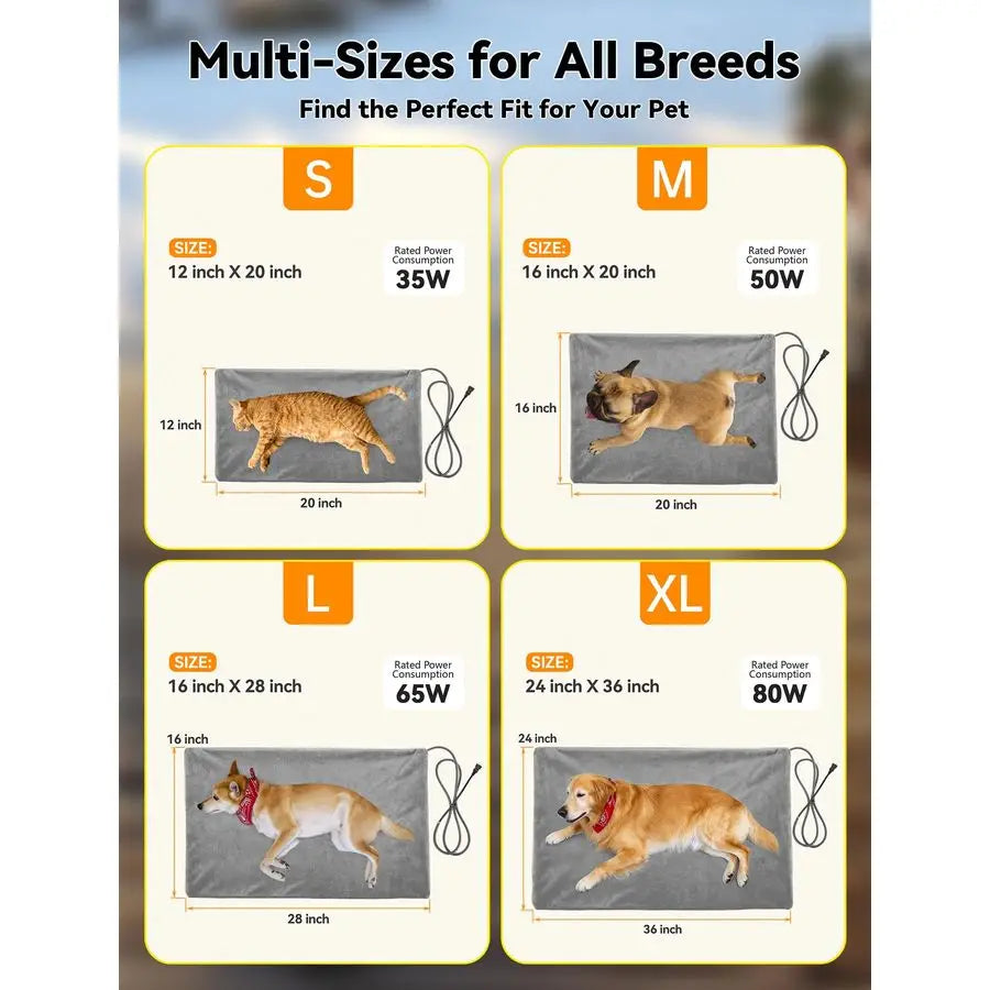 Pet Heating Pad For Dogs And Cats Waterproof Outdoor Bed