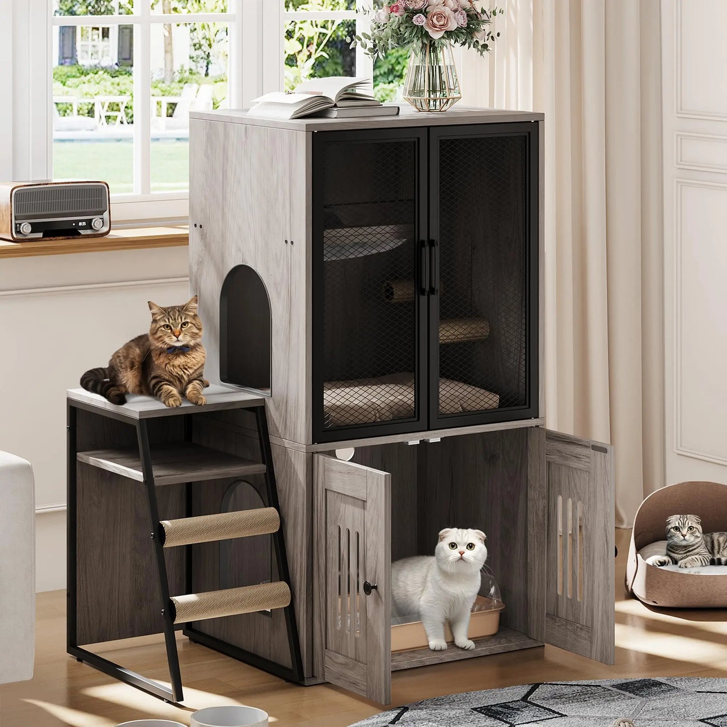 HiMISS Cat Litter Box Furniture Enclosed With Doors Storage Odor Control
