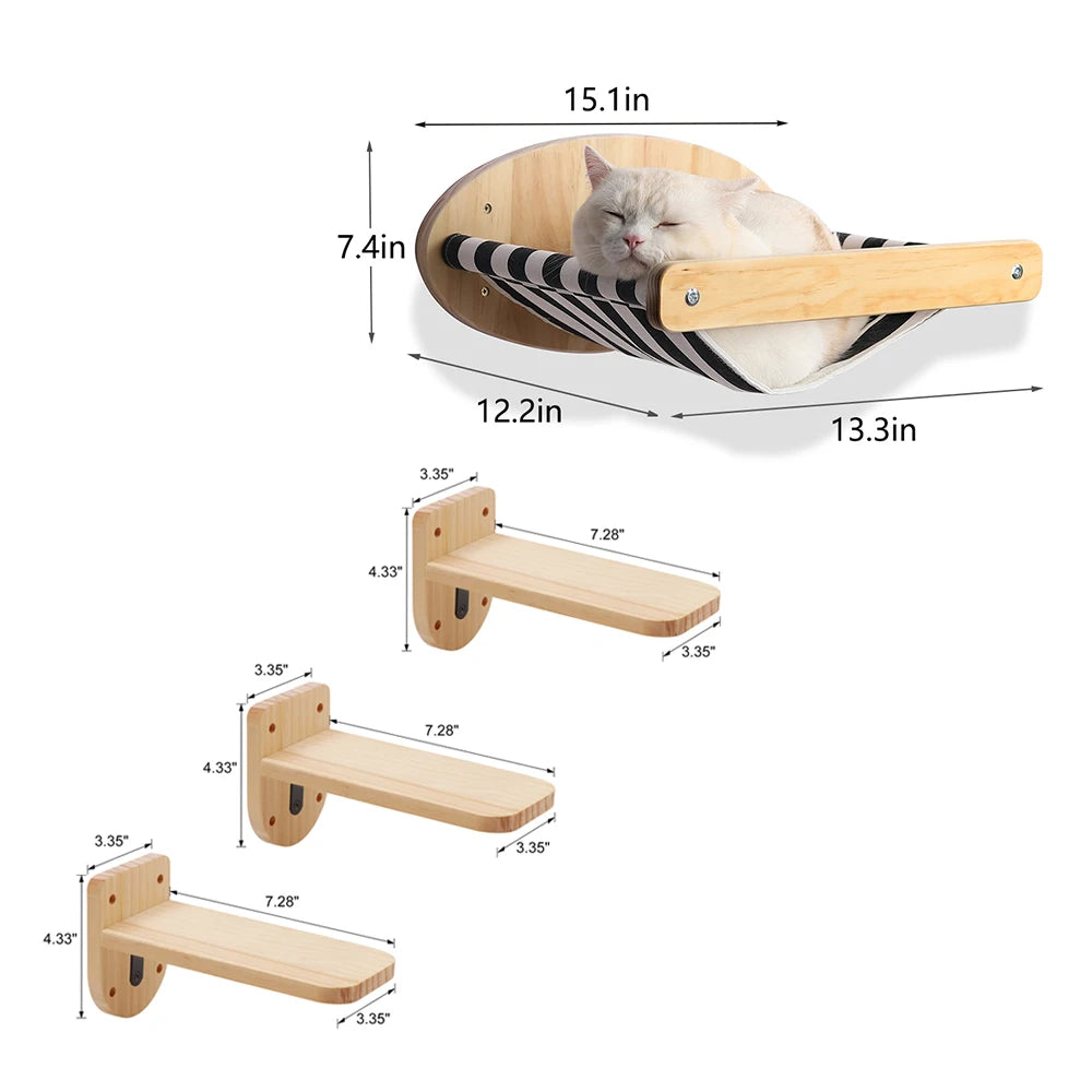 PETRAVEL Cat Wall Mounted 3-Piece Hammock And Scratching Post Set
