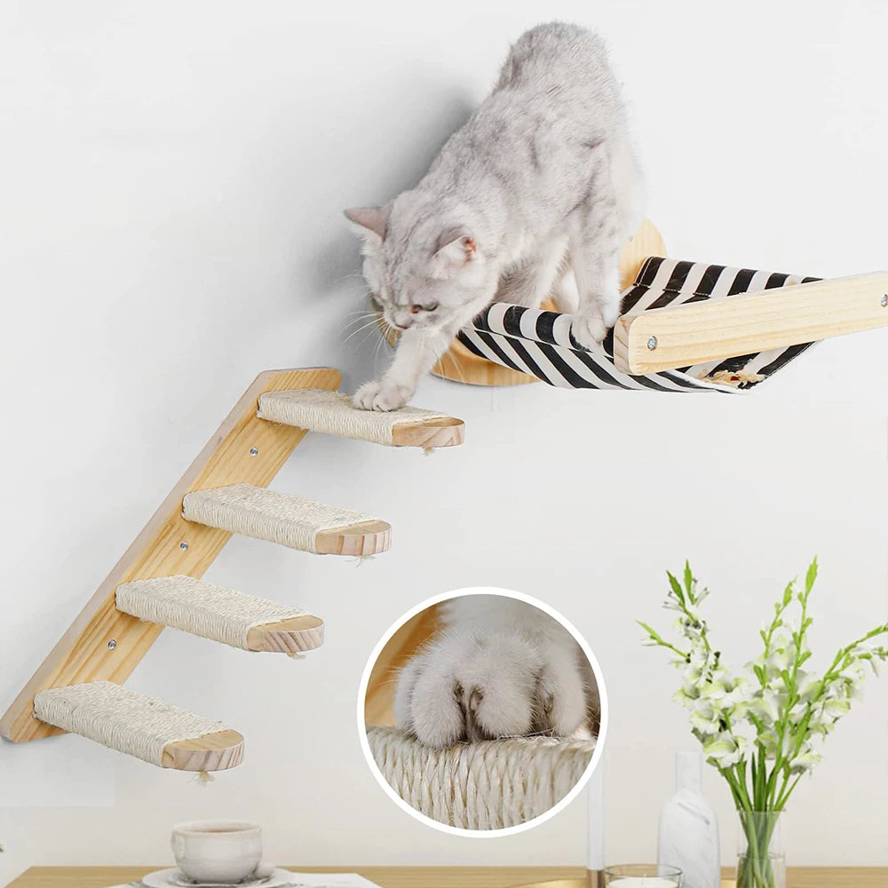 PETRAVEL Cat Wall Mounted 3-Piece Hammock And Scratching Post Set