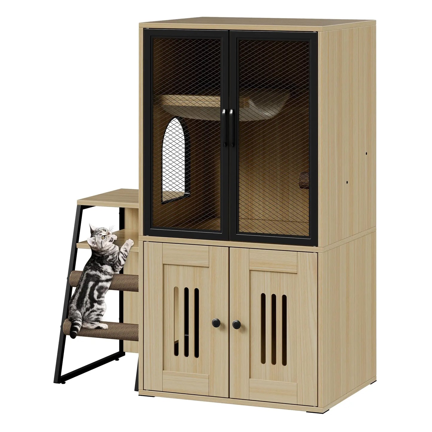 HiMISS Cat Litter Box Furniture Enclosed With Doors Storage Odor Control