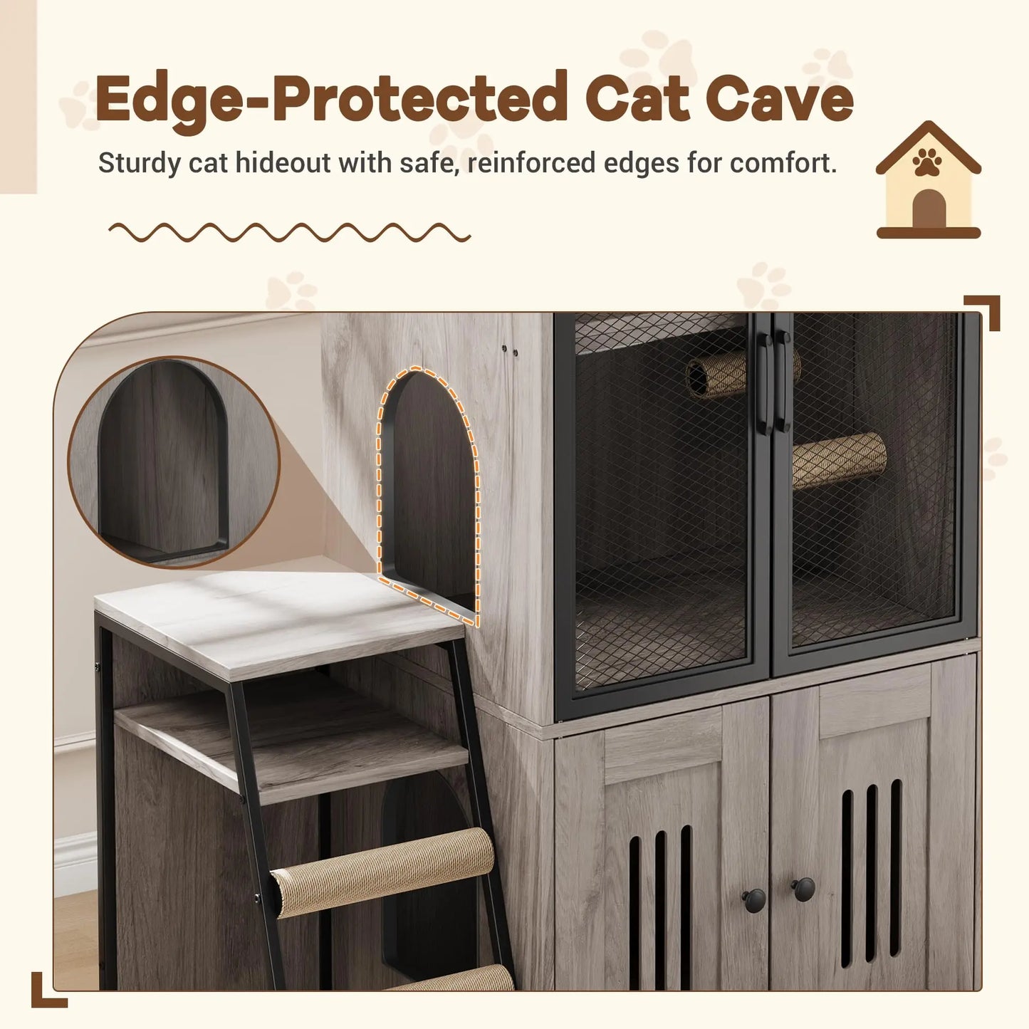 HiMISS Cat Litter Box Furniture Enclosed With Doors Storage Odor Control