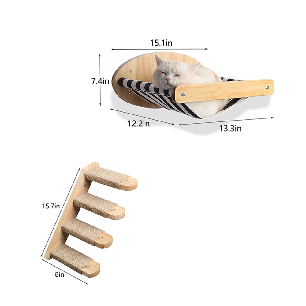 PETRAVEL Cat Wall Mounted 3-Piece Hammock And Scratching Post Set