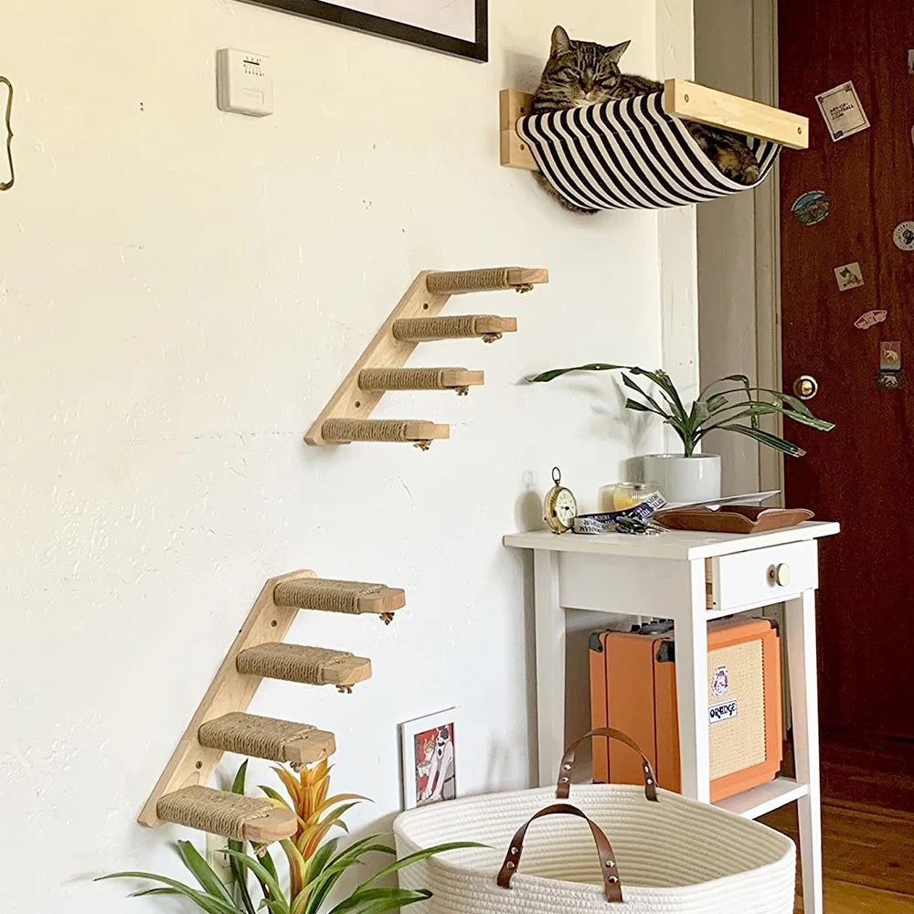 PETRAVEL Cat Wall Mounted 3-Piece Hammock And Scratching Post Set