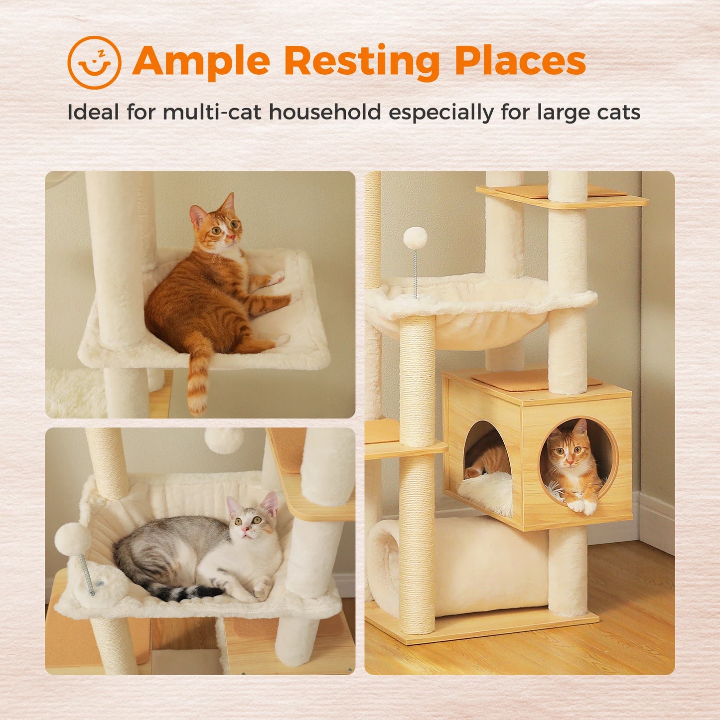 PAWZ Road Height Adjustable Wooden Cat Tree Sisal Posts Hammock