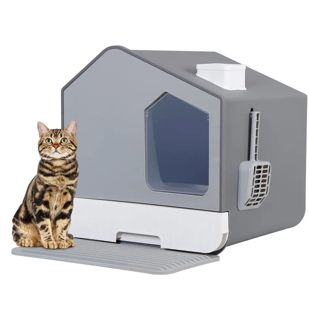 Large Enclosed Cat Litter Box Enclosure With Privacy Mat