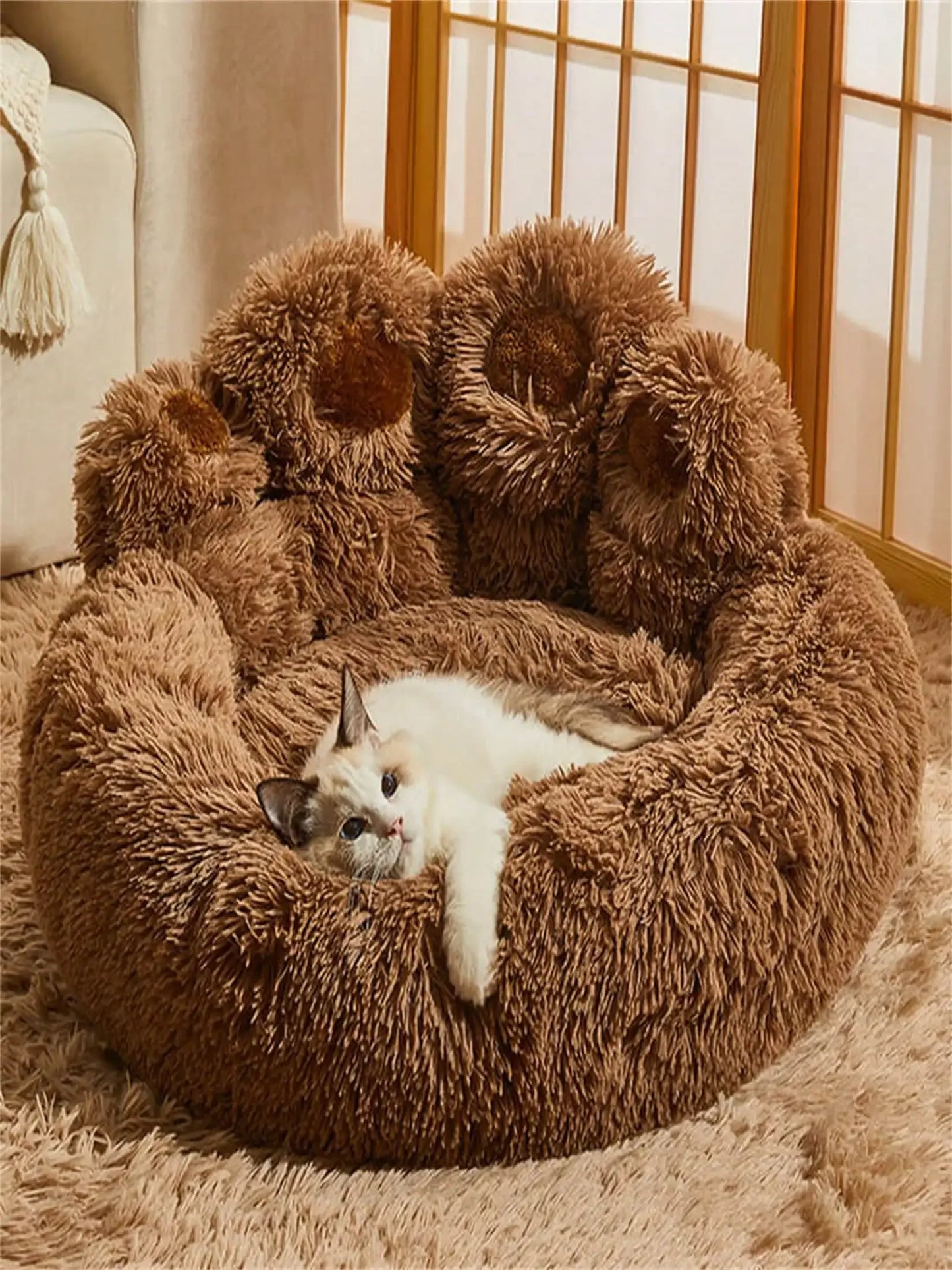 Bear Paw Plush Pet Mat Bed With Non Slip Base For Cats