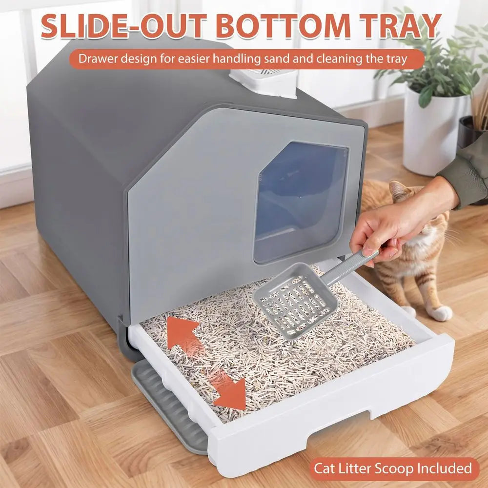 Large Enclosed Cat Litter Box Enclosure With Privacy Mat