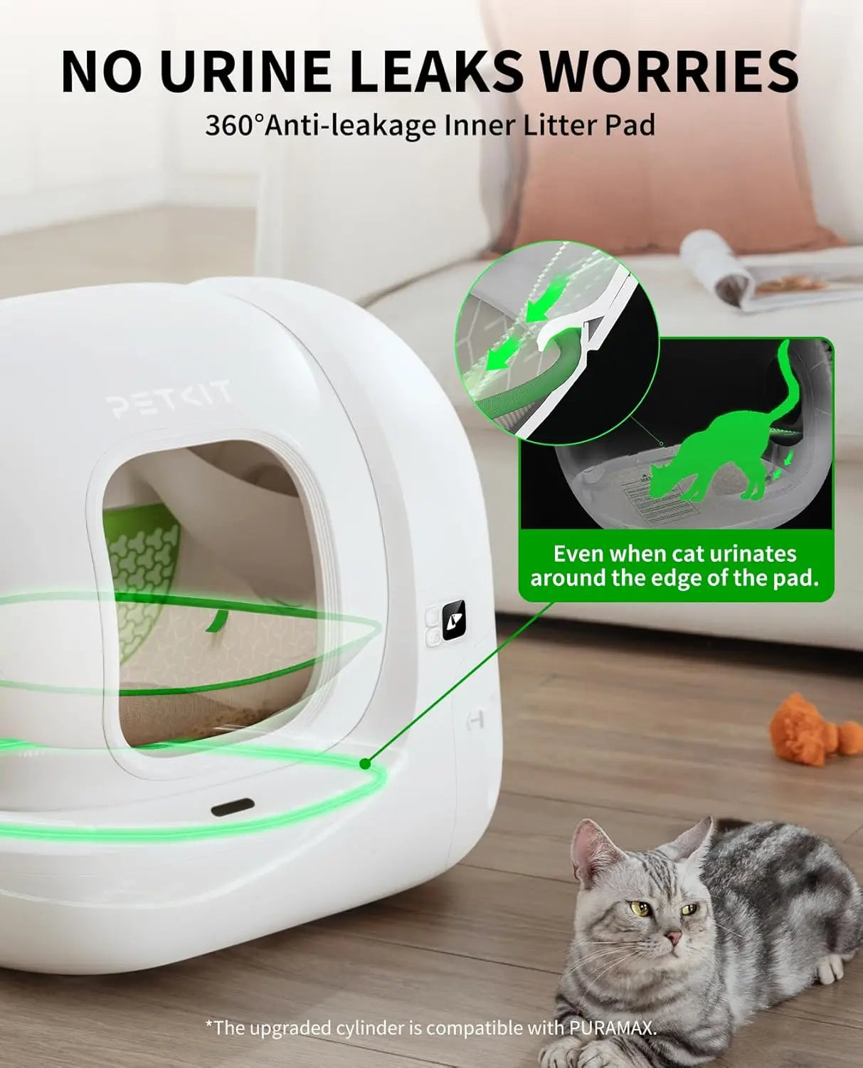 PuraMax 2 Automatic Self Cleaning Cat Litter Box With App Control Safety Sensors