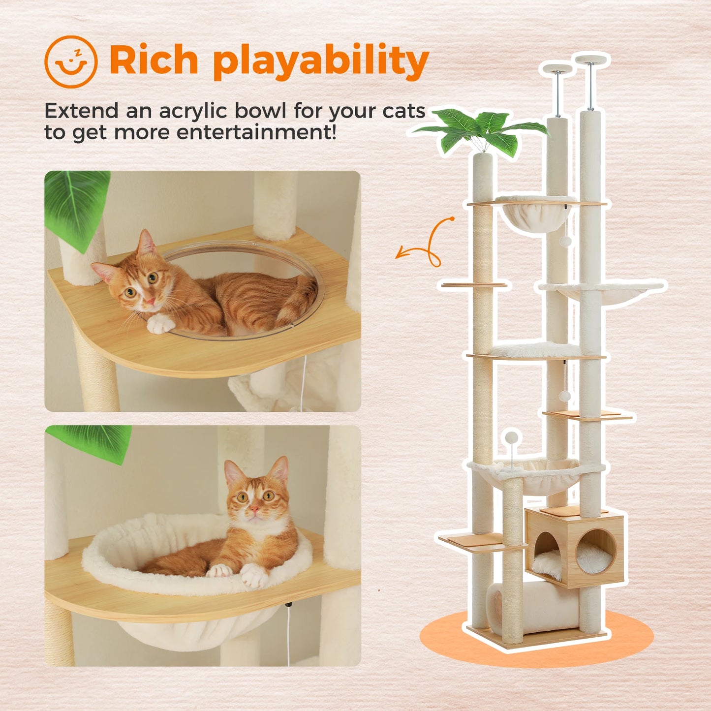 PAWZ Road Height Adjustable Wooden Cat Tree Sisal Posts Hammock