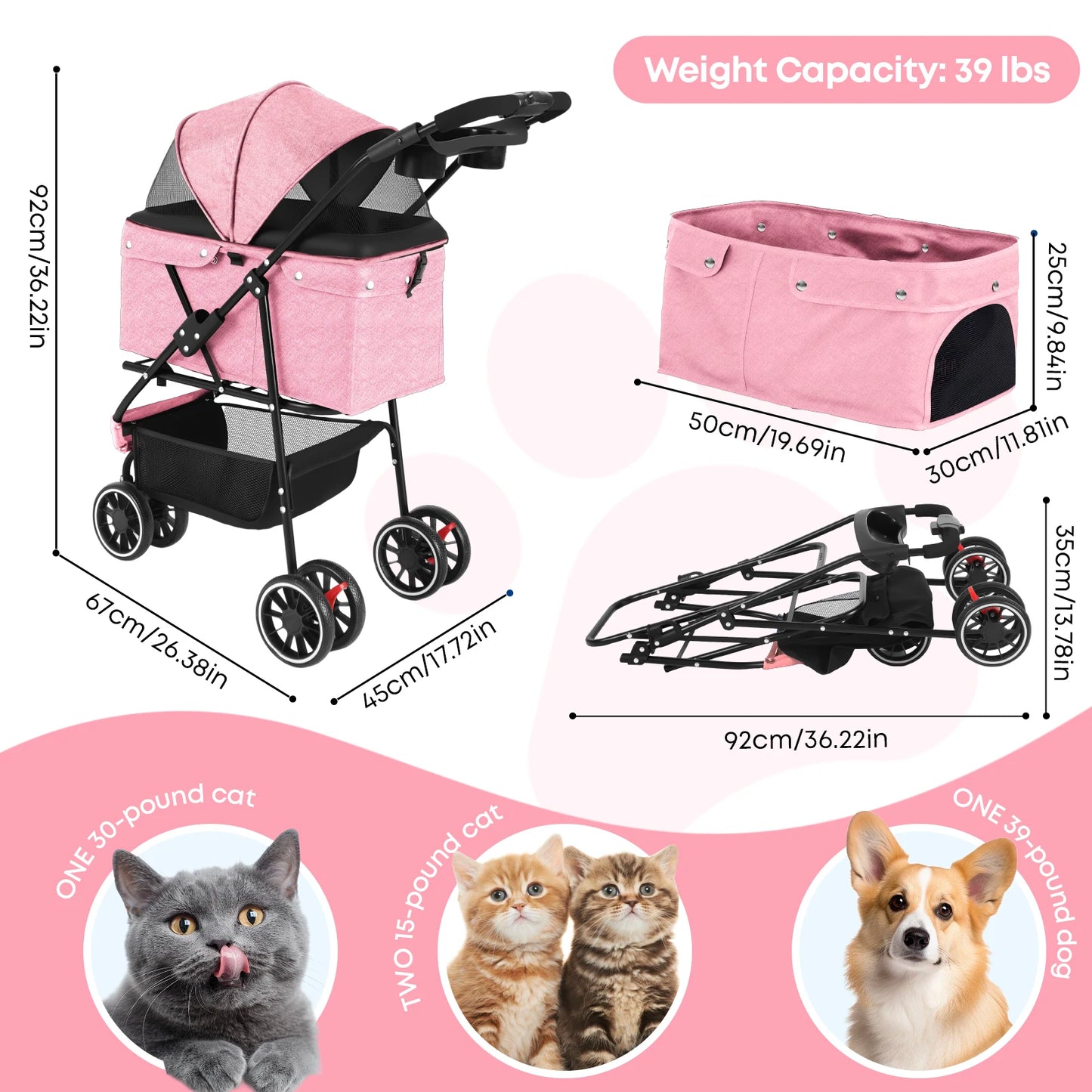 Chihuahua Pet Stroller Portable Foldable Dog Cat Carrier Travel