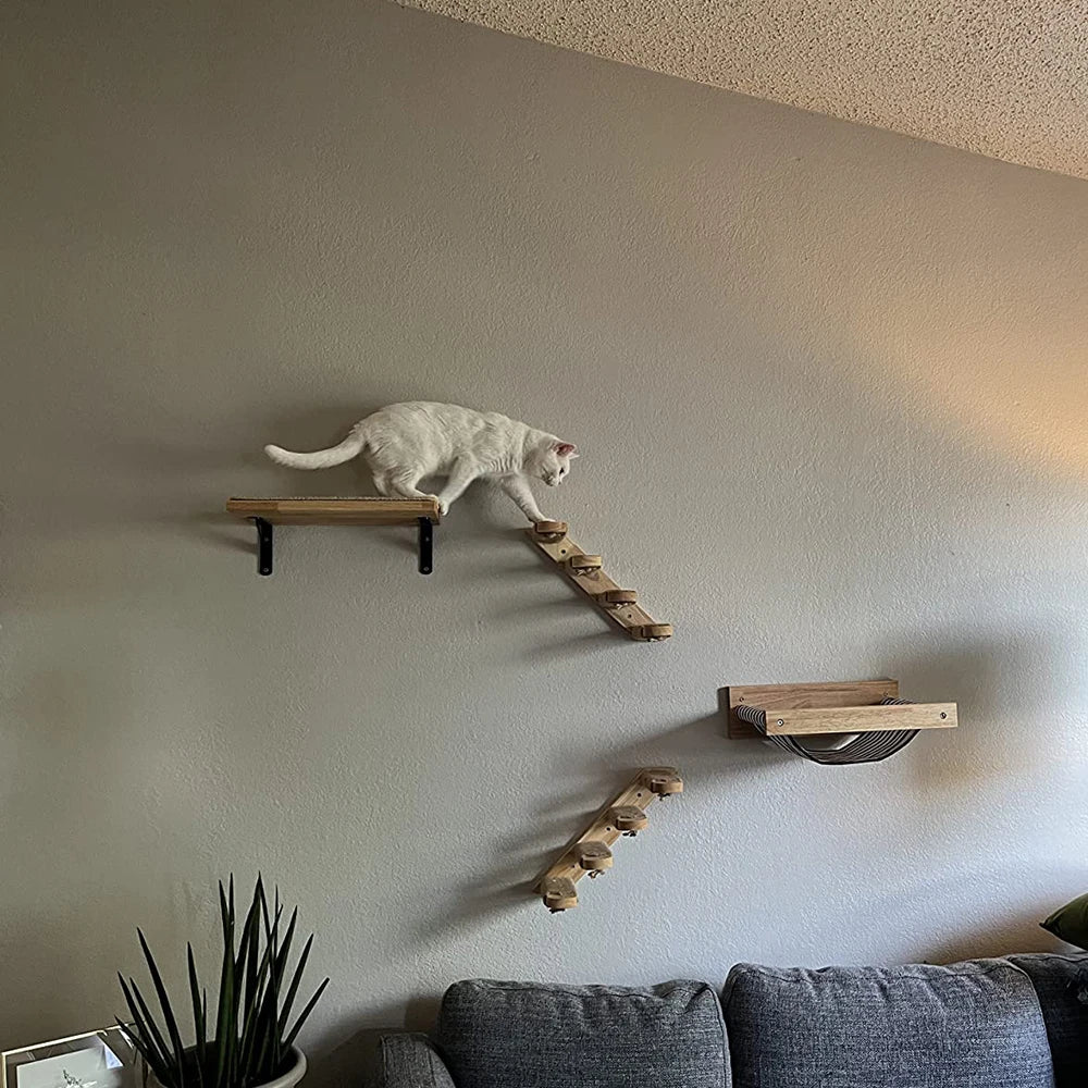 PETRAVEL Cat Wall Mounted 3-Piece Hammock And Scratching Post Set