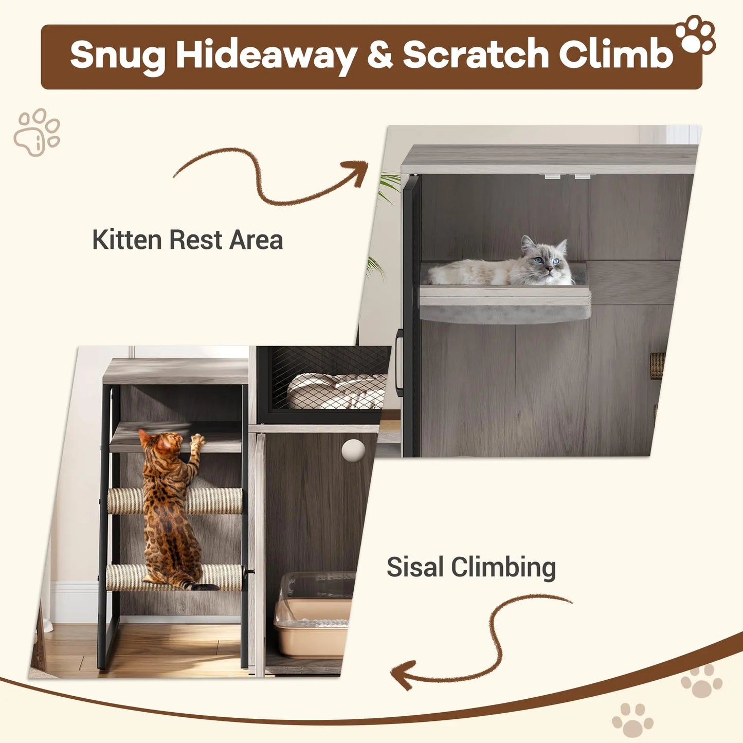 HiMISS Cat Litter Box Furniture Enclosed With Doors Storage Odor Control