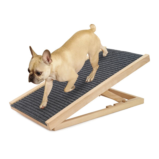 TWISTER.CK Pet Dog Ramp Ladder Natural Pine Wood Folding Adjustable