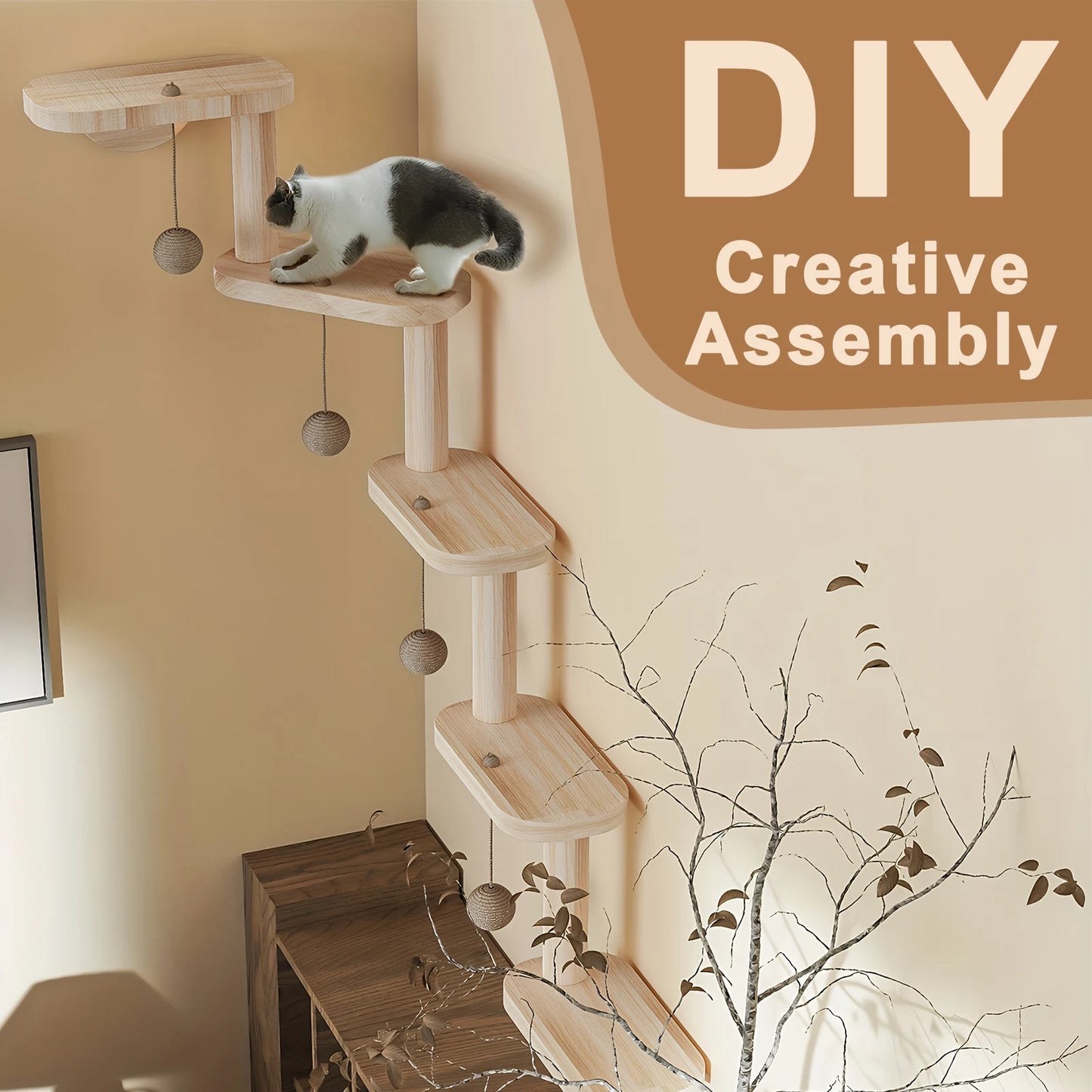 Five Step Wooden Cat Climbing Frame Wall Mounted